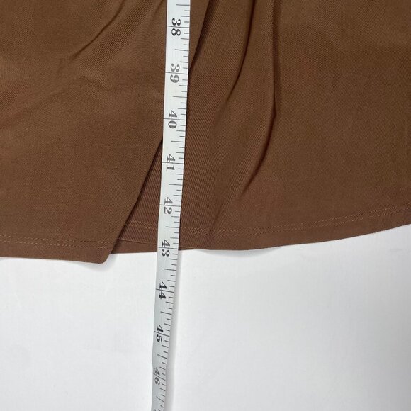 Modbe Chocolate Brown Surplice Wrap Dress Bell Sleeve Ruched Waist Stretchy Midi - Picture 8 of 12